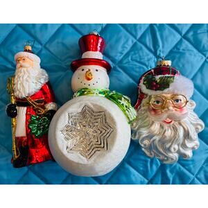 Set of 3 XL Blown Glass Christmas Ornaments Santa Snowman